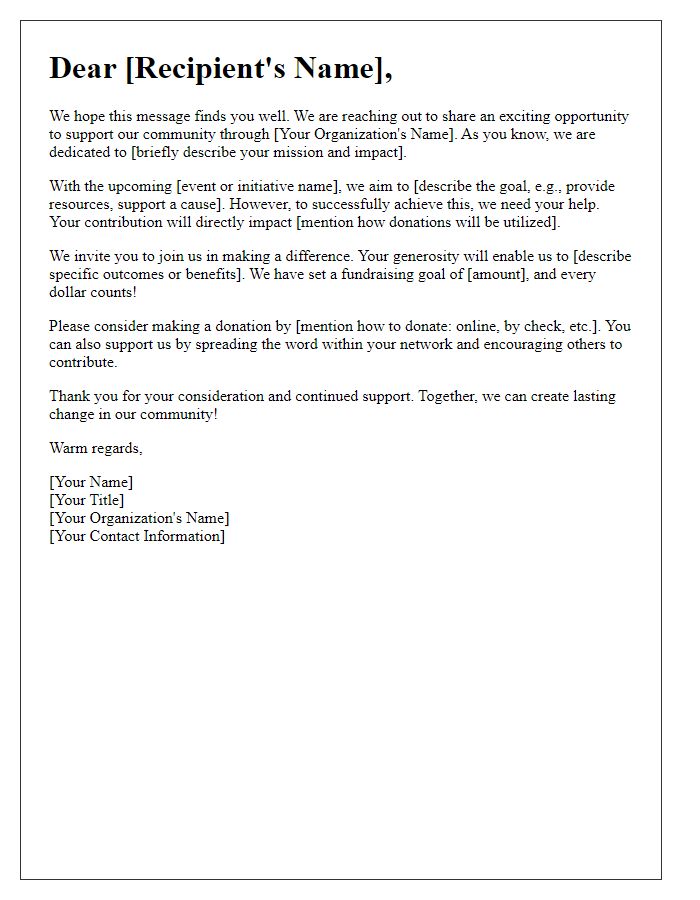 Letter template of community outreach fundraising appeal