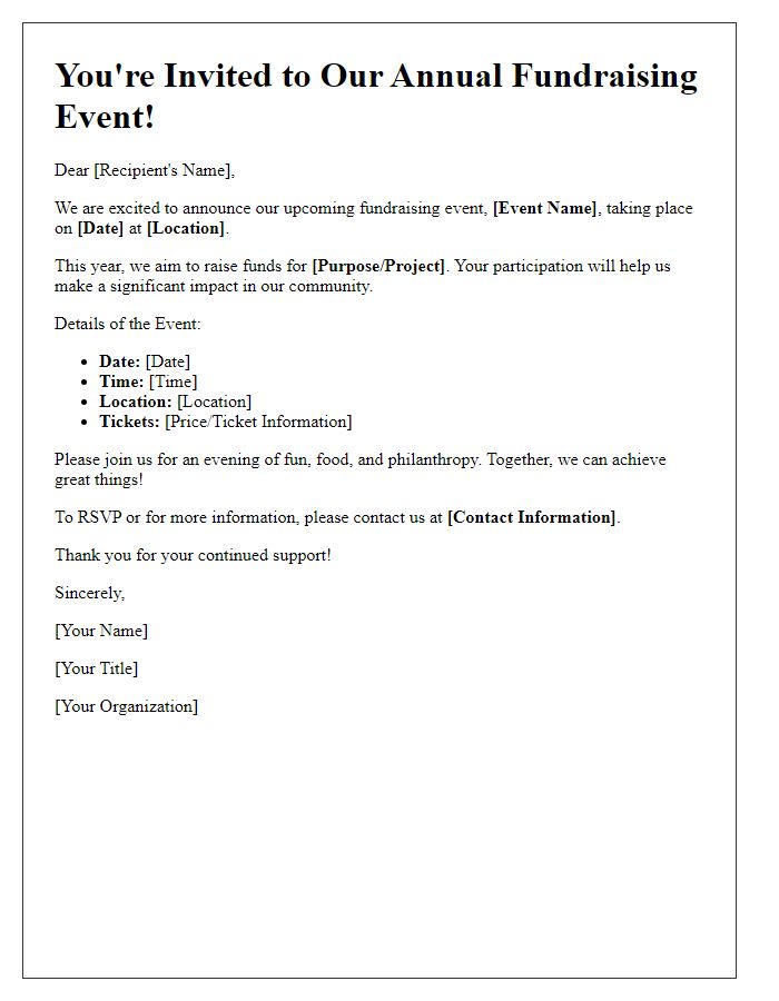 Letter template of fundraising event notification