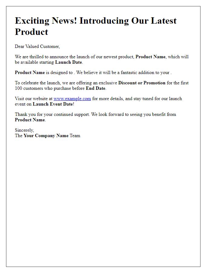 Letter template of product launch announcement for customers