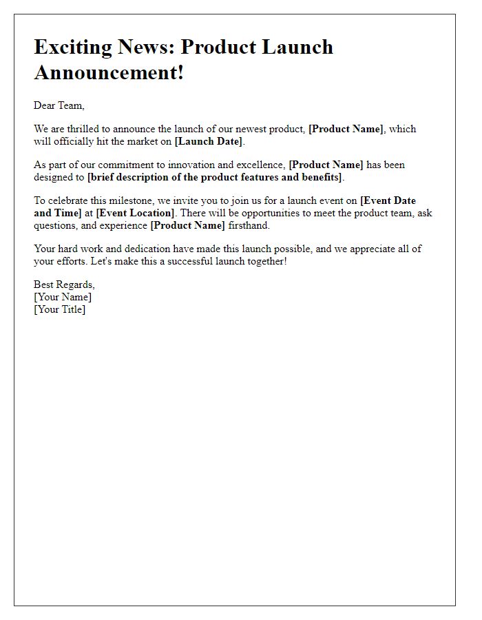 Letter template of product launch announcement for employees