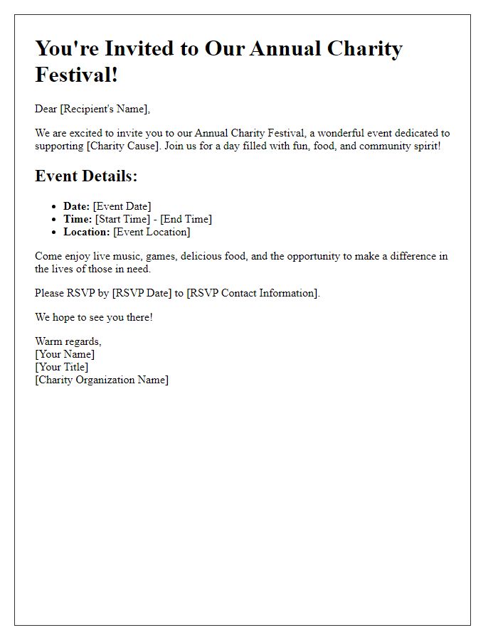 Letter template of charity festival event invitation