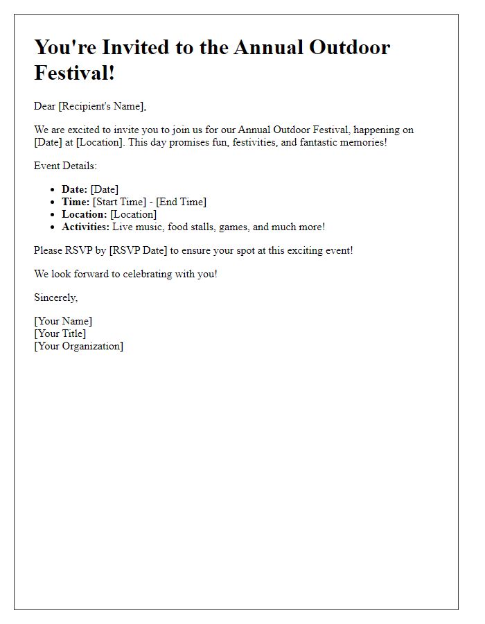 Letter template of outdoor festival event invitation