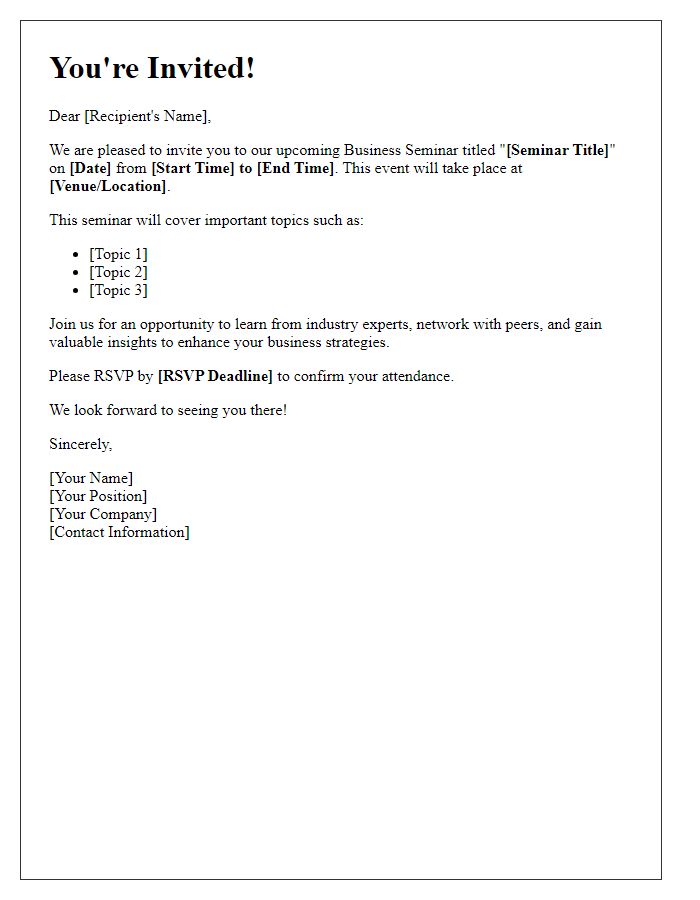 Letter template of invitation for a business seminar.