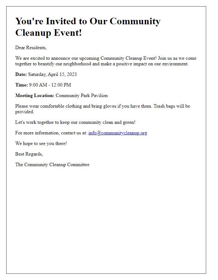 Letter template of community cleanup event notification