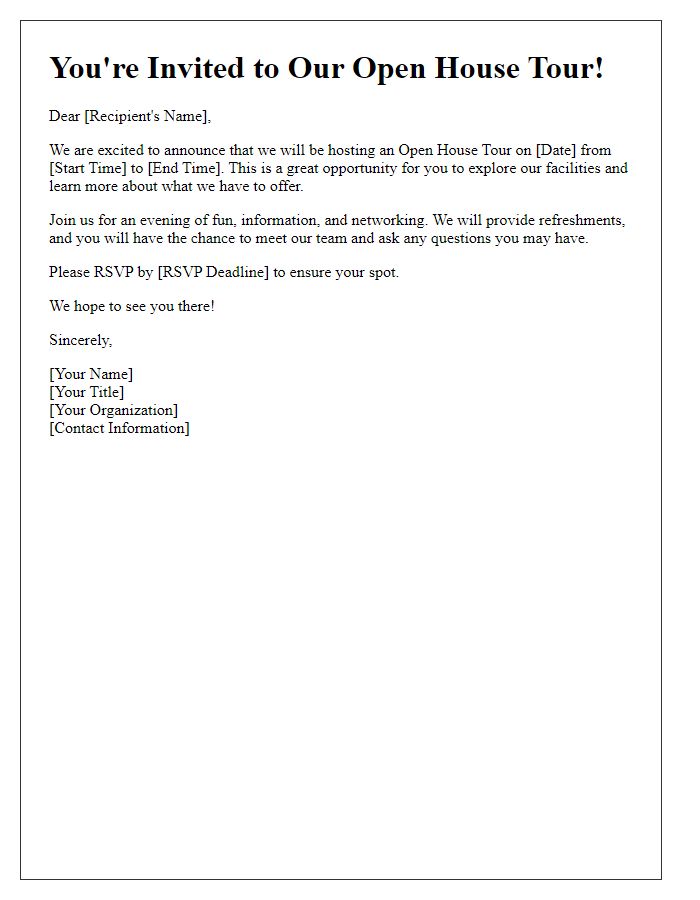 Letter template of announcement for upcoming open house tour