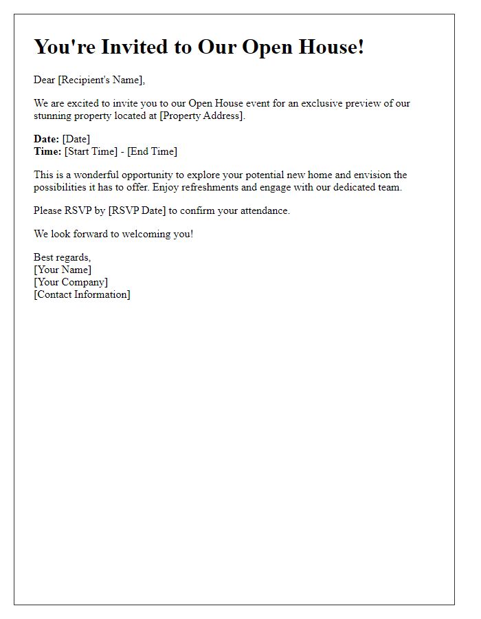 Letter template of invitation for real estate open house event