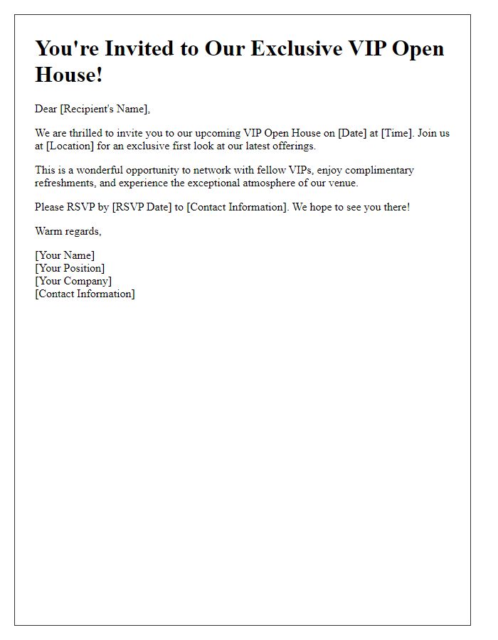 Letter template of personal invitation for VIP open house