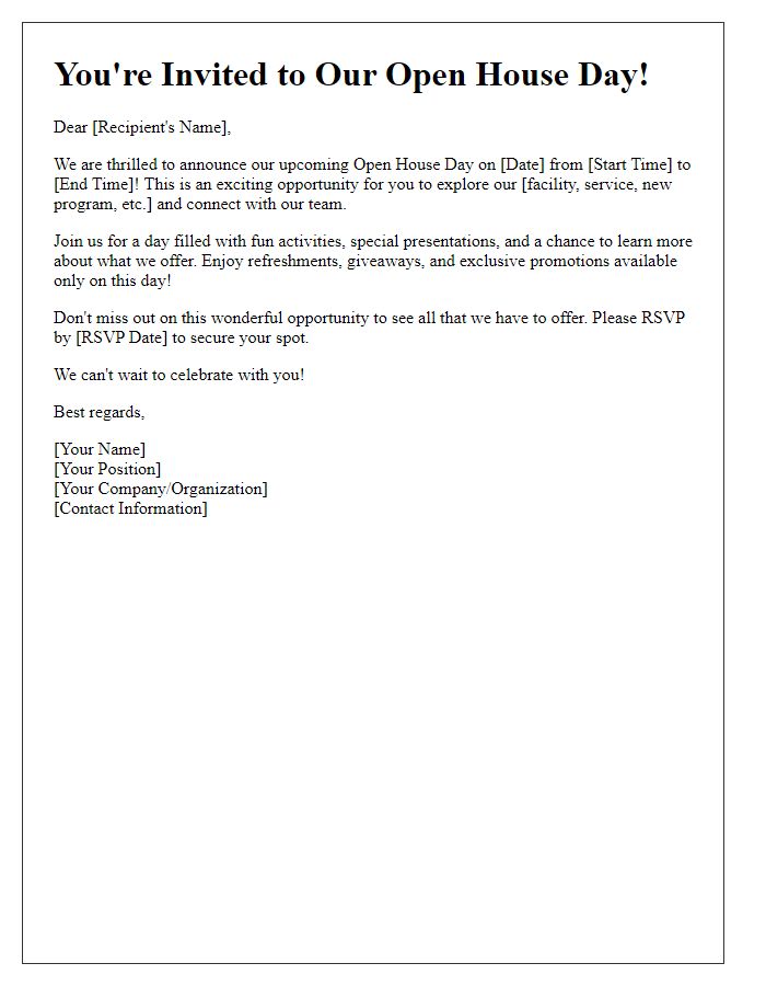 Letter template of promotion for open house day excitement