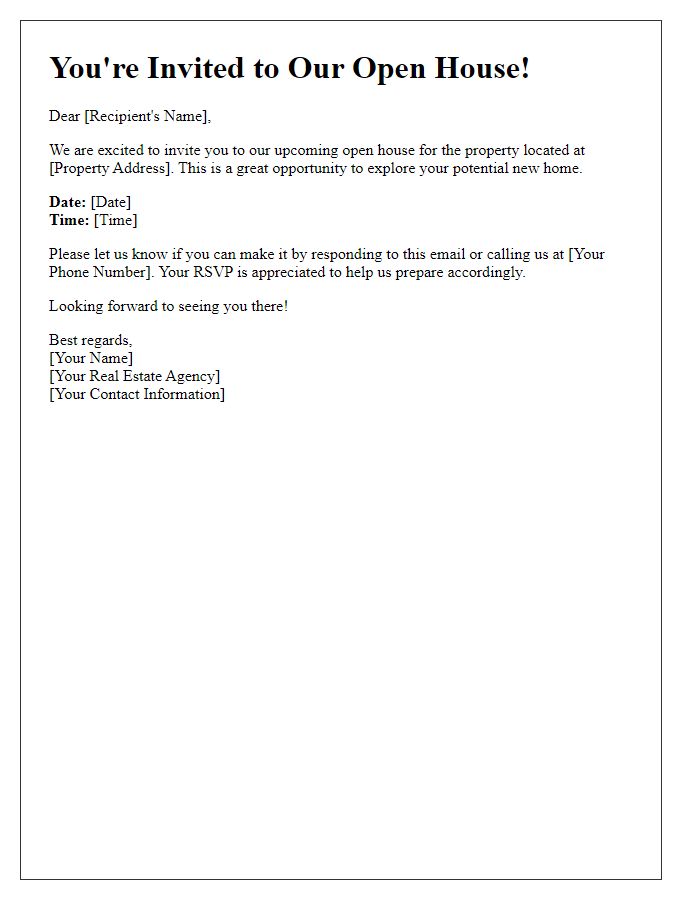 Letter template of RSVP request for real estate open house