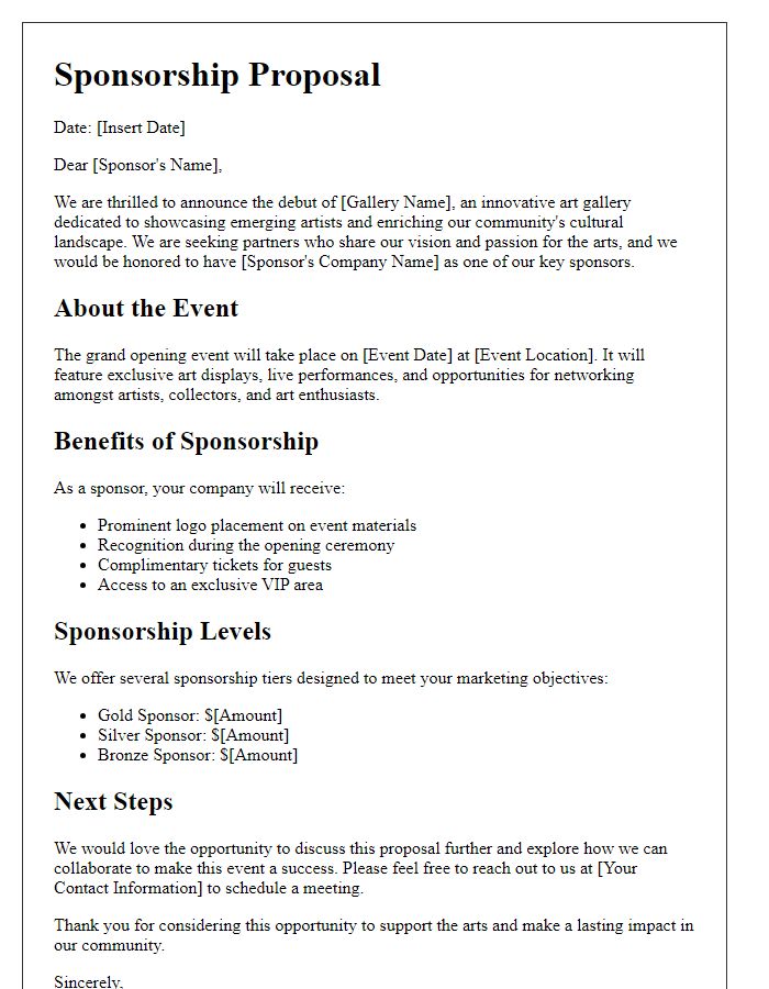 Letter template of sponsorship proposal for art gallery debut.