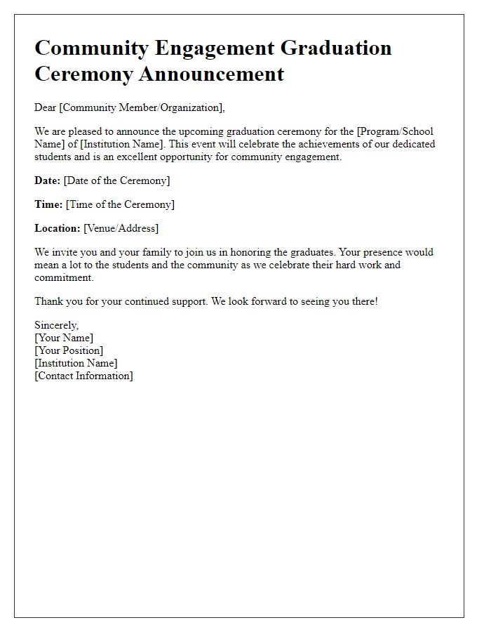 Letter template of graduation ceremony announcement for community engagement