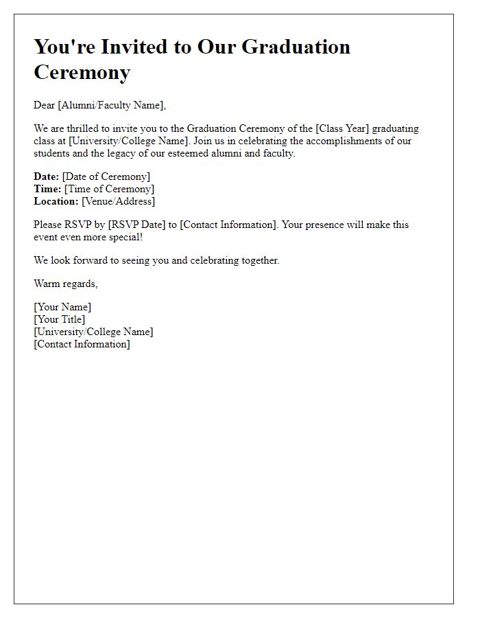 Letter template of graduation ceremony invitation for alumni and past faculty