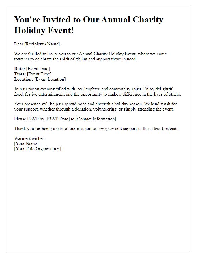 Letter template of charity holiday event invitation