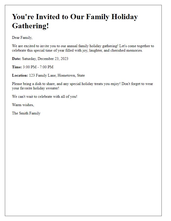 Letter template of family holiday gathering invitation