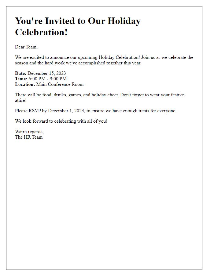 Letter template of workplace holiday celebration announcement