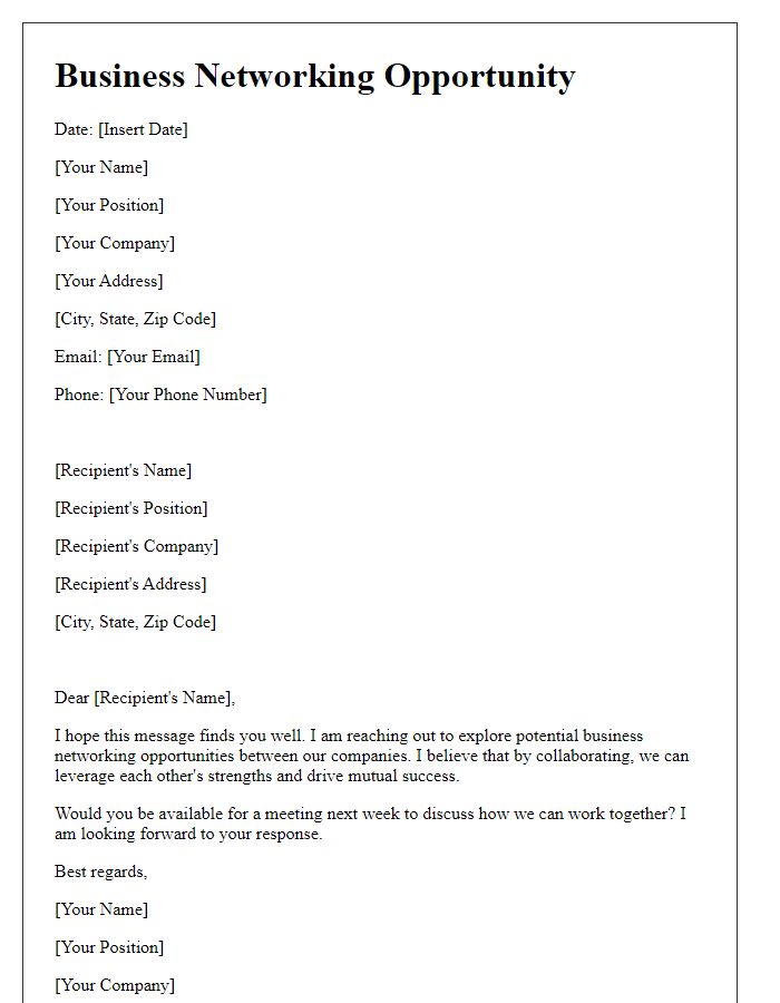 Letter template of Business Networking Opportunity