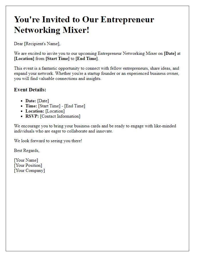 Letter template of Entrepreneur Networking Mixer