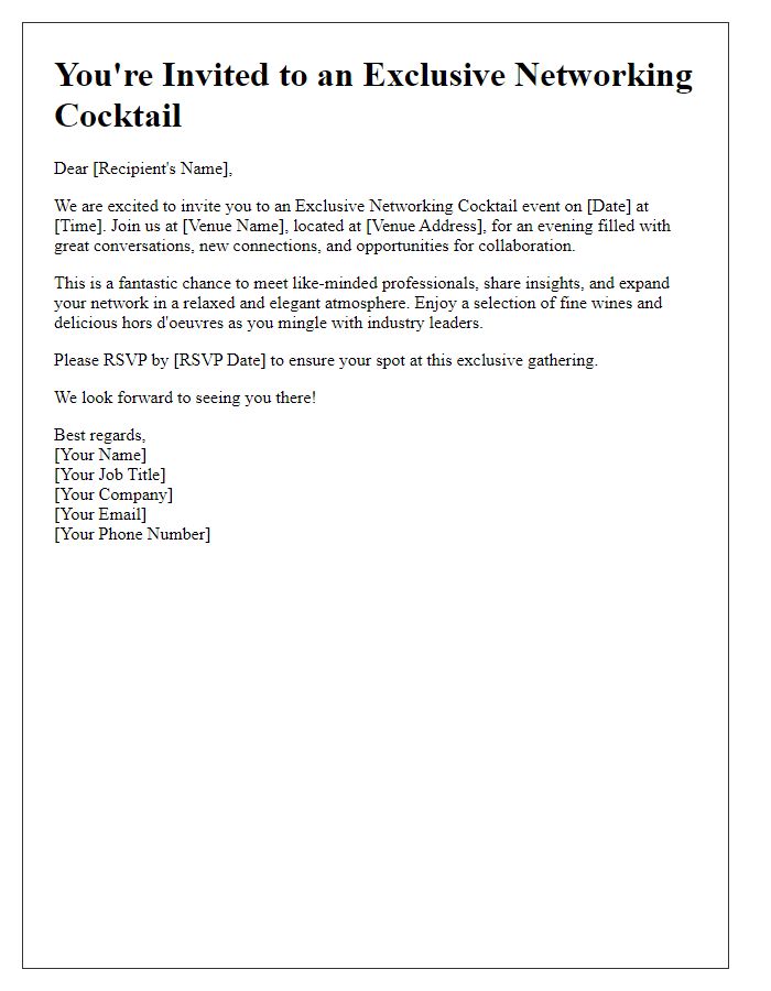 Letter template of Exclusive Networking Cocktail