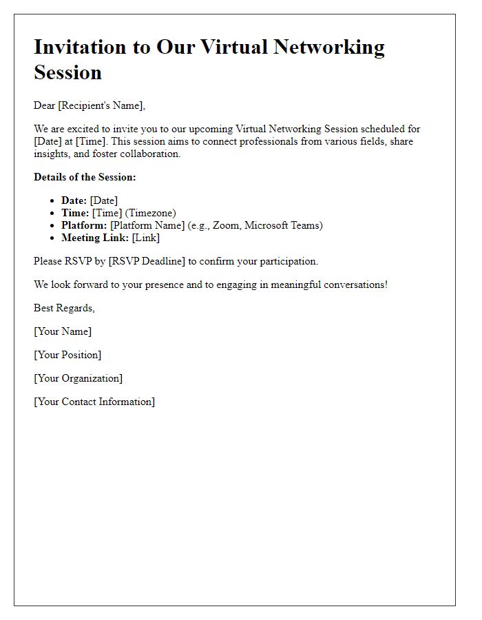 Letter template of Virtual Networking Session