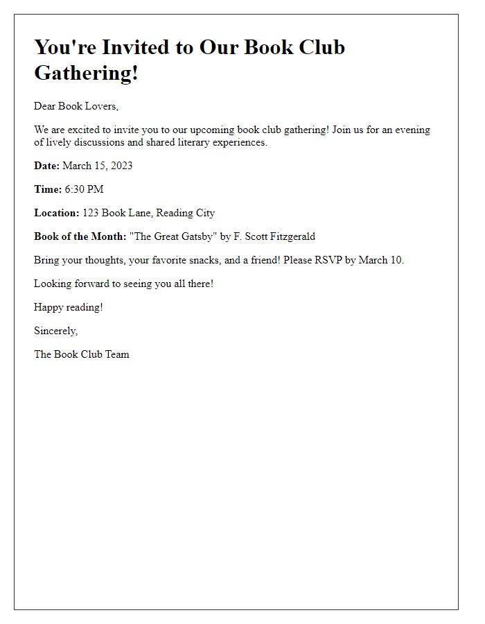 Letter template of book club gathering invitation