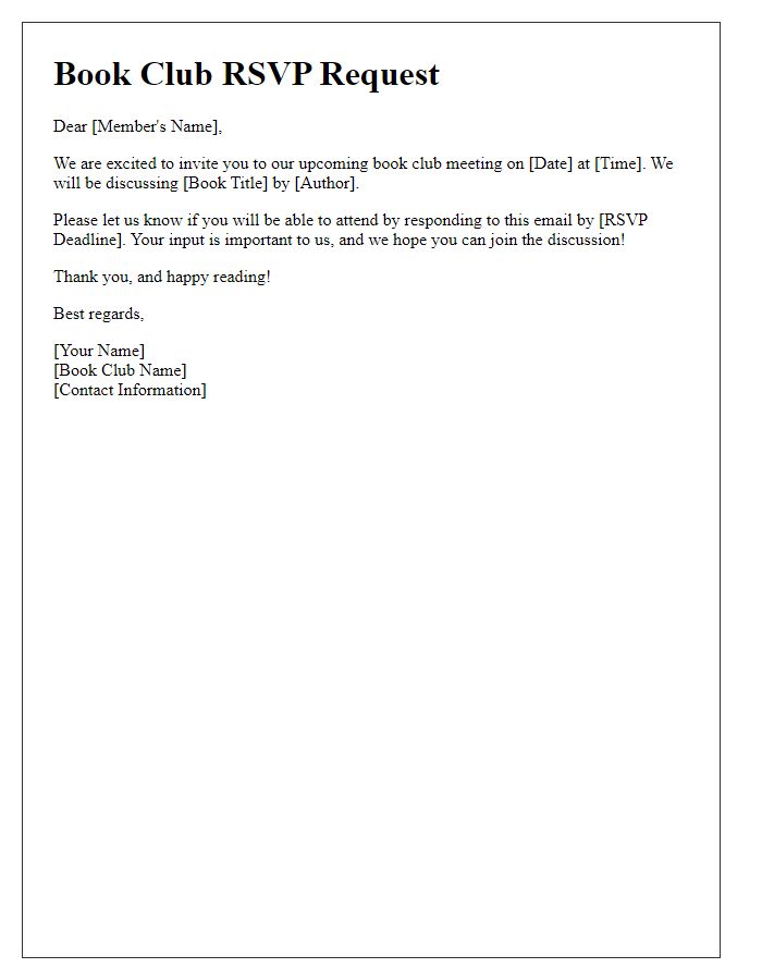 Letter template of book club RSVP request