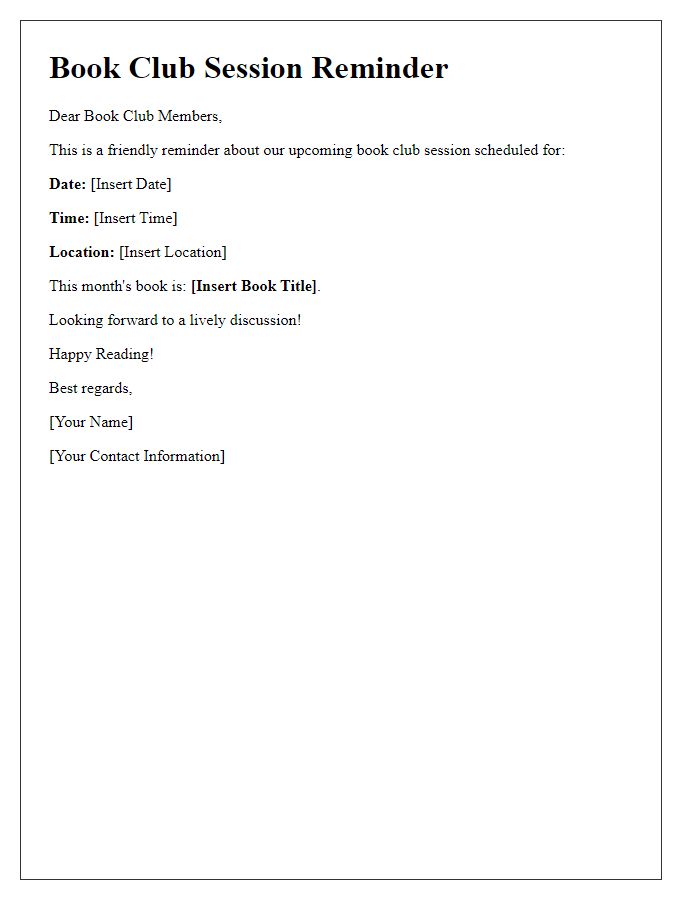 Letter template of book club session reminder