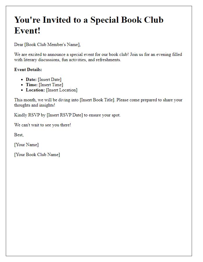 Letter template of book club special event invitation