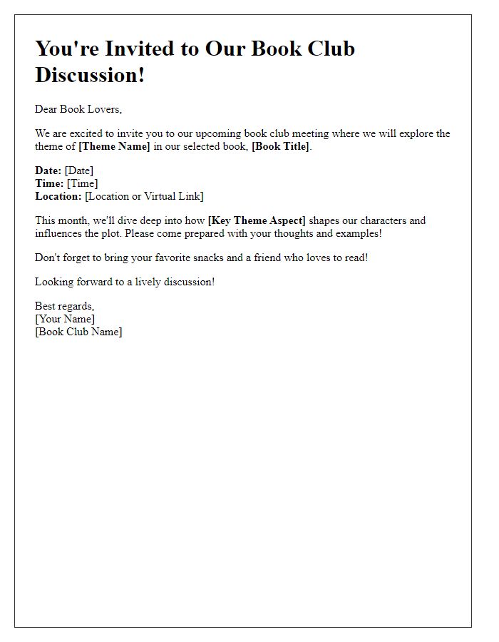 Letter template of book club theme discussion