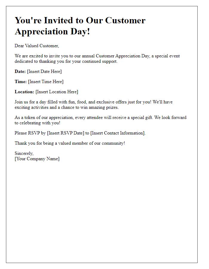 Letter template of Customer Appreciation Day Invitation