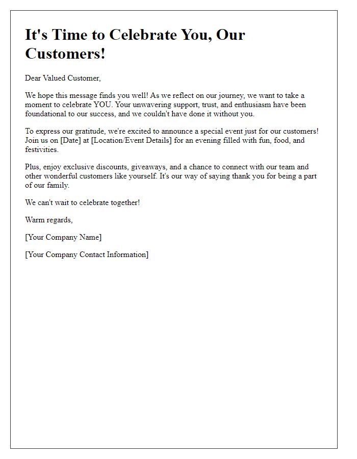 Letter template of It's Time to Celebrate You, Our Customers!