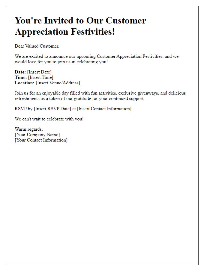 Letter template of Join Us for Customer Appreciation Festivities