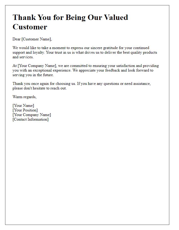 Letter template of Thank You for Our Valued Customers