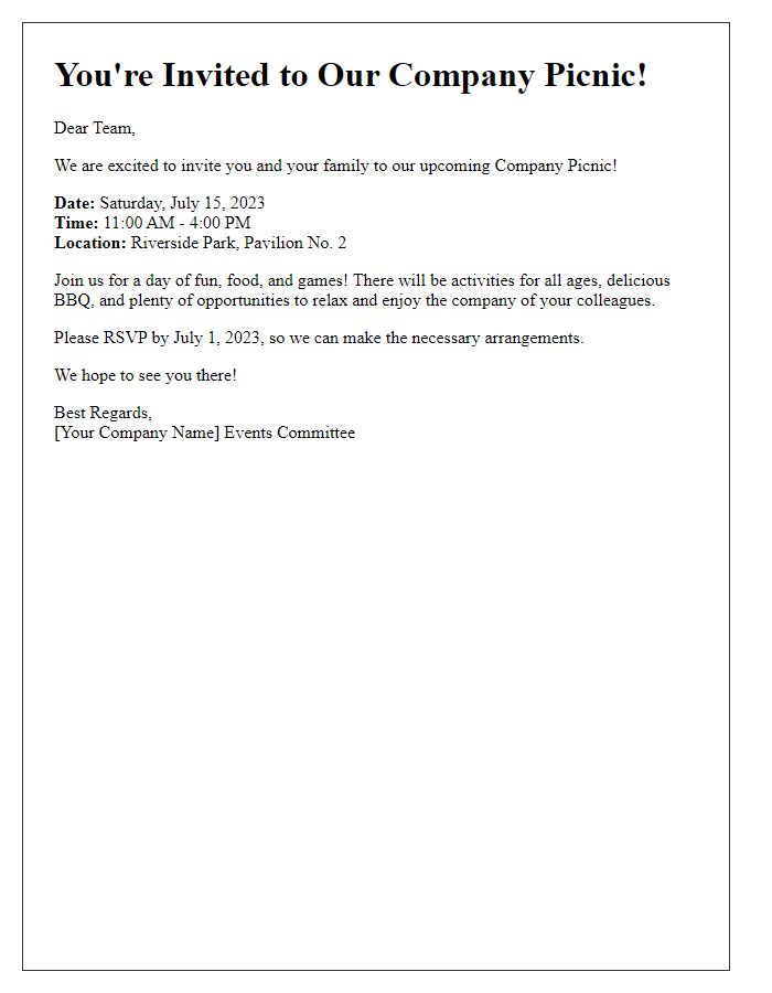 Letter template of company picnic invitation for employees.