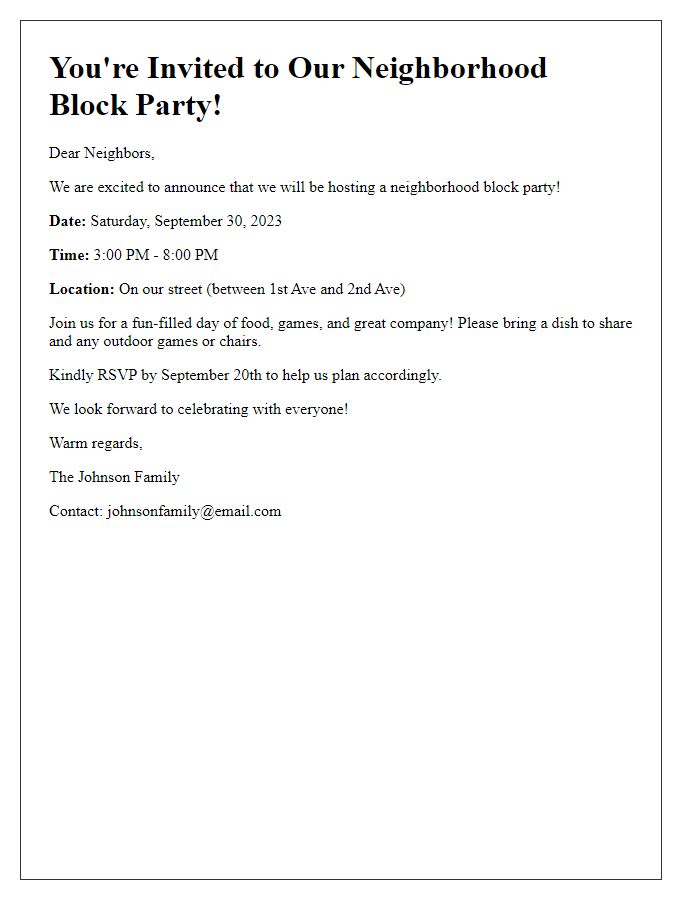 Letter template of invitation to neighborhood block party