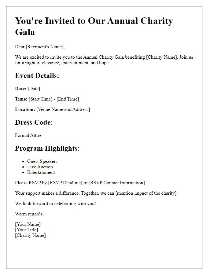 Letter template of charity gala invitation