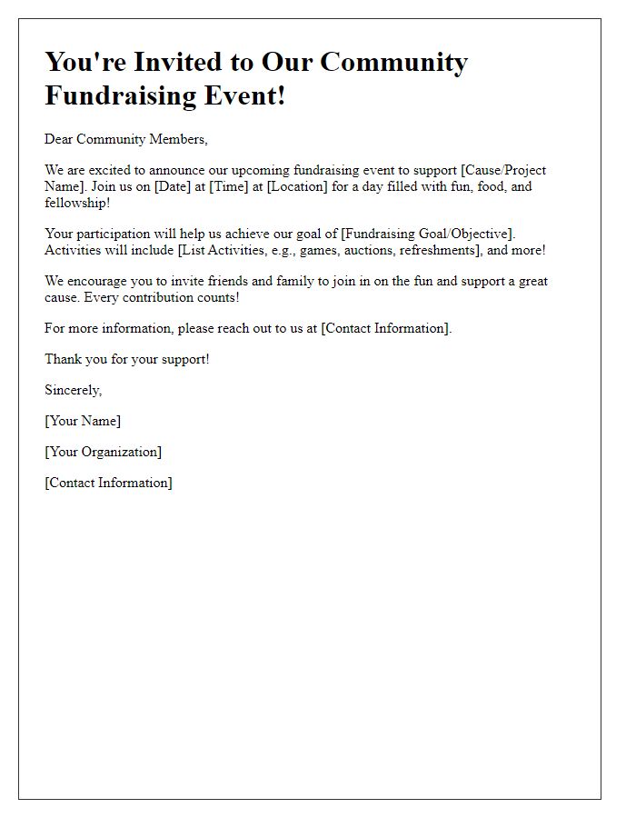 Letter template of community fundraising event announcement