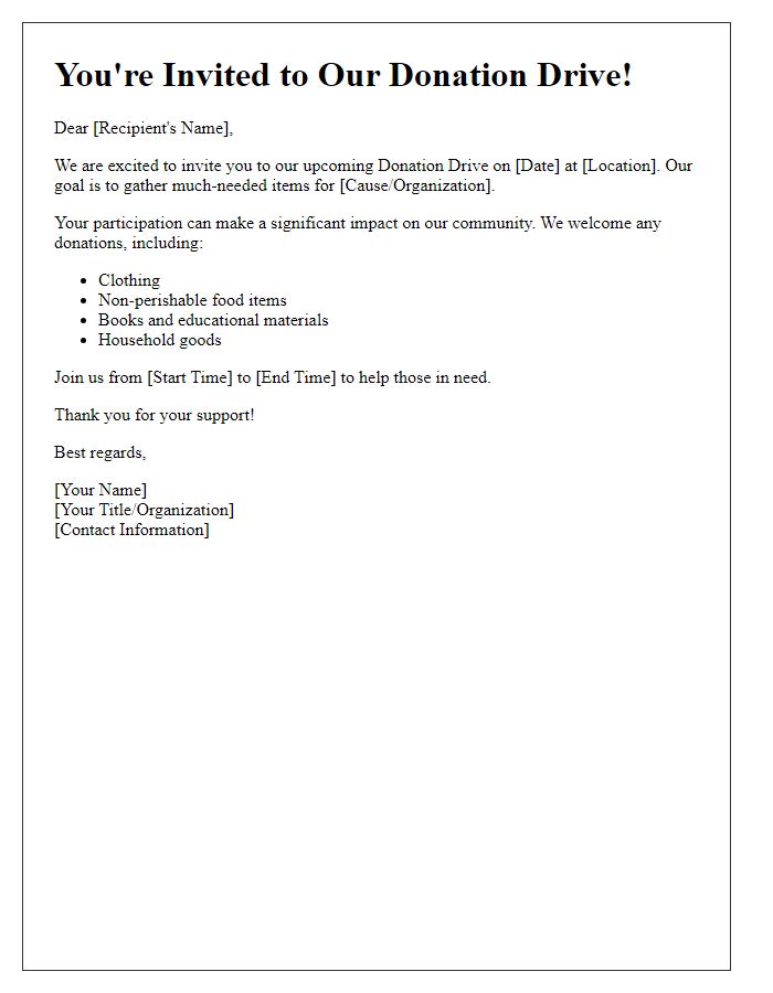 Letter template of donation drive invitation