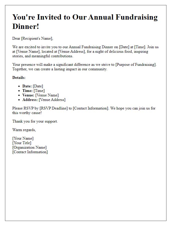 Letter template of fundraising dinner invitation