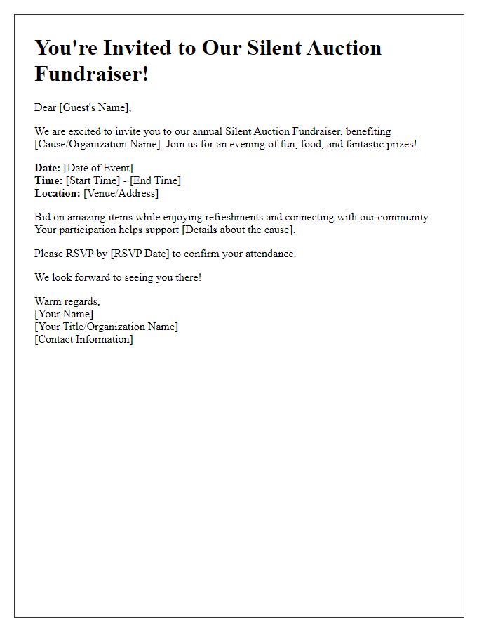 Letter template of silent auction fundraiser invitation