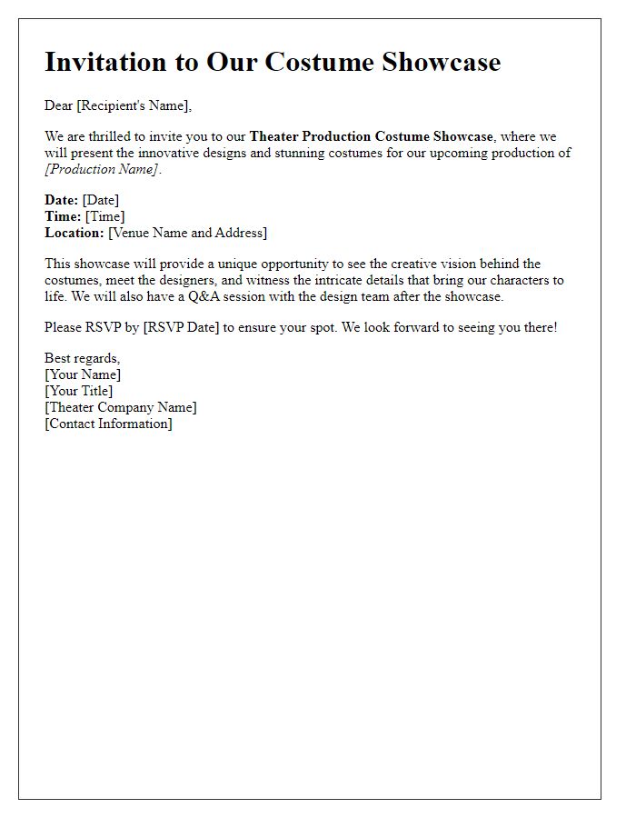 Letter template of theater production costume showcase