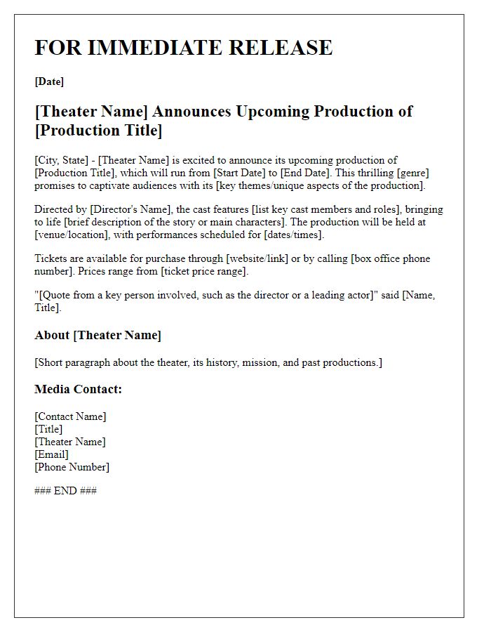 Letter template of theater production press release