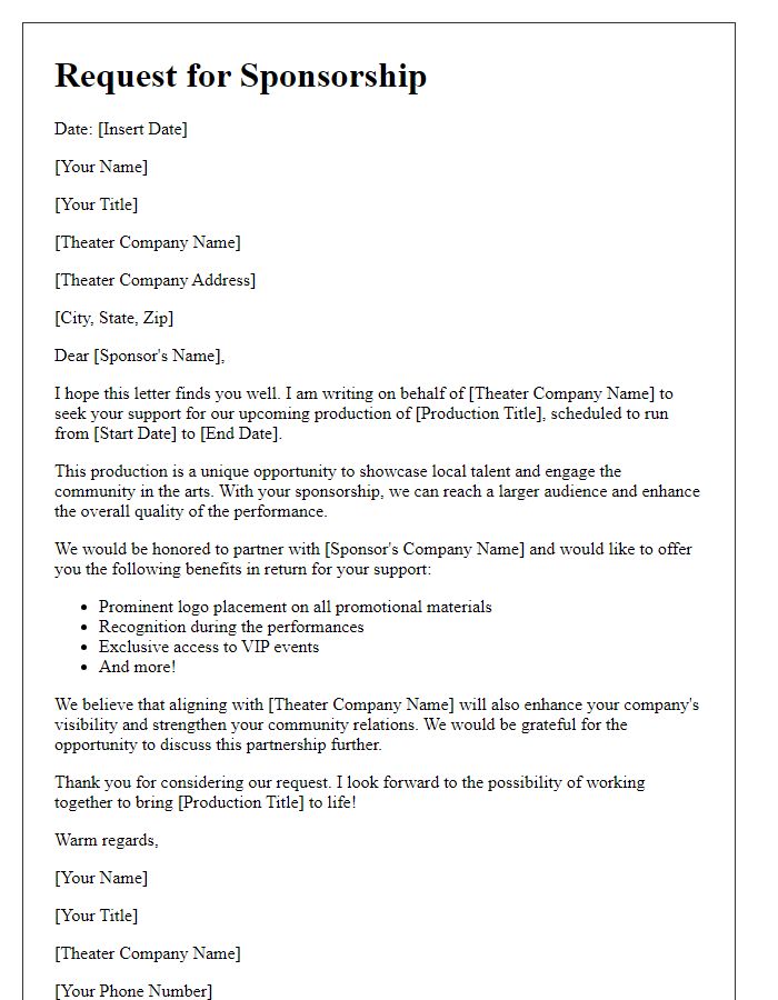 Letter template of theater production sponsorship request