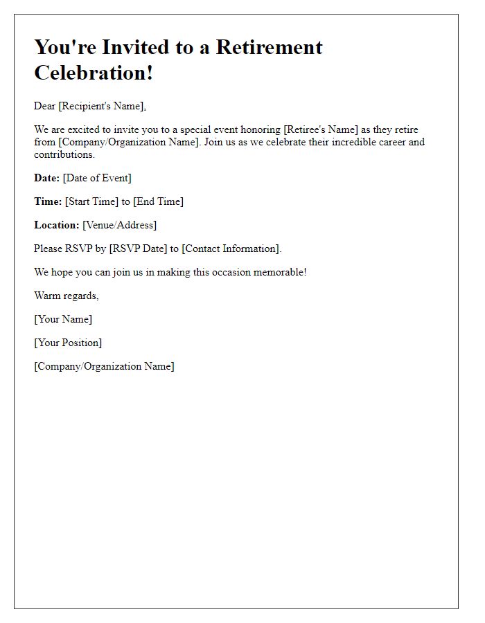 Letter template of retirement event invitation