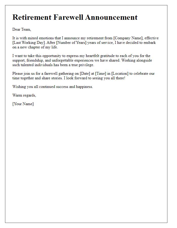 Letter template of retirement farewell announcement