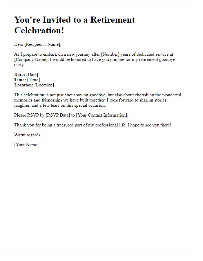 Letter template of retirement goodbye invitation