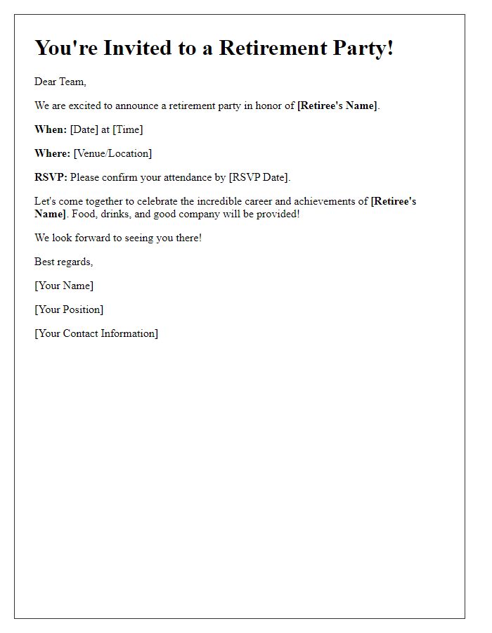 Letter template of retirement party notice