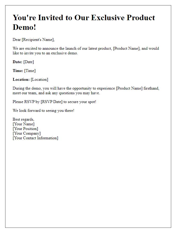 Letter template of Exclusive Product Demo Announcement