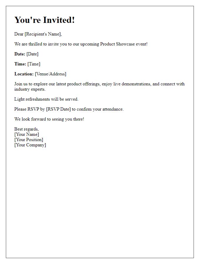 Letter template of Invitation to Product Showcase