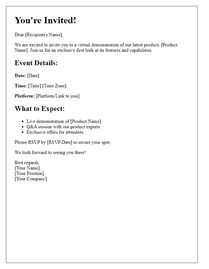 Letter template of Invitation to Virtual Product Demonstration