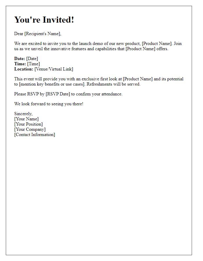 Letter template of Product Launch Demo Invitation